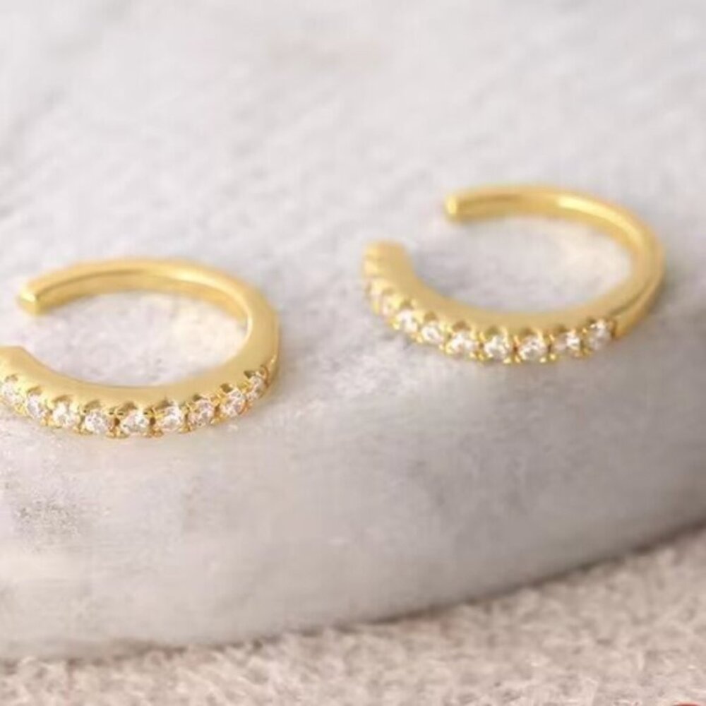 Gold Ear Cuff Pave "diamonds" 14K gold Vermeil Ear Cuff NO PIERCING required - Picture 3 of 8